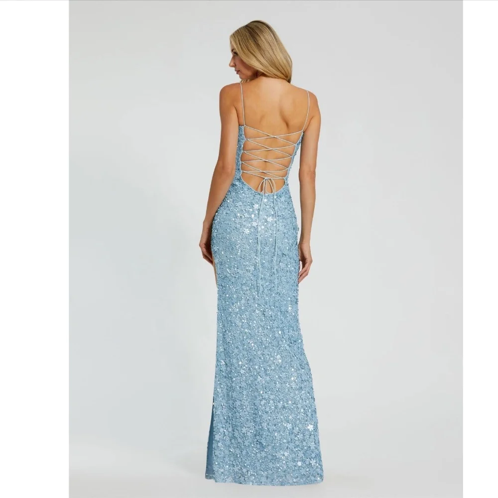 MAC DUGGAL: Light Blue Embellished Spaghetti Strap Sweetheart Gown (NWT) - Picture 3 of 4